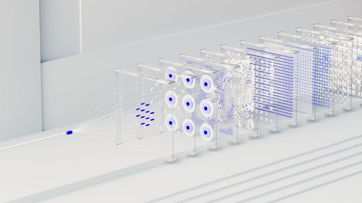 Abstract illustration of an AI system processing data, for a post on AI agent responsibility