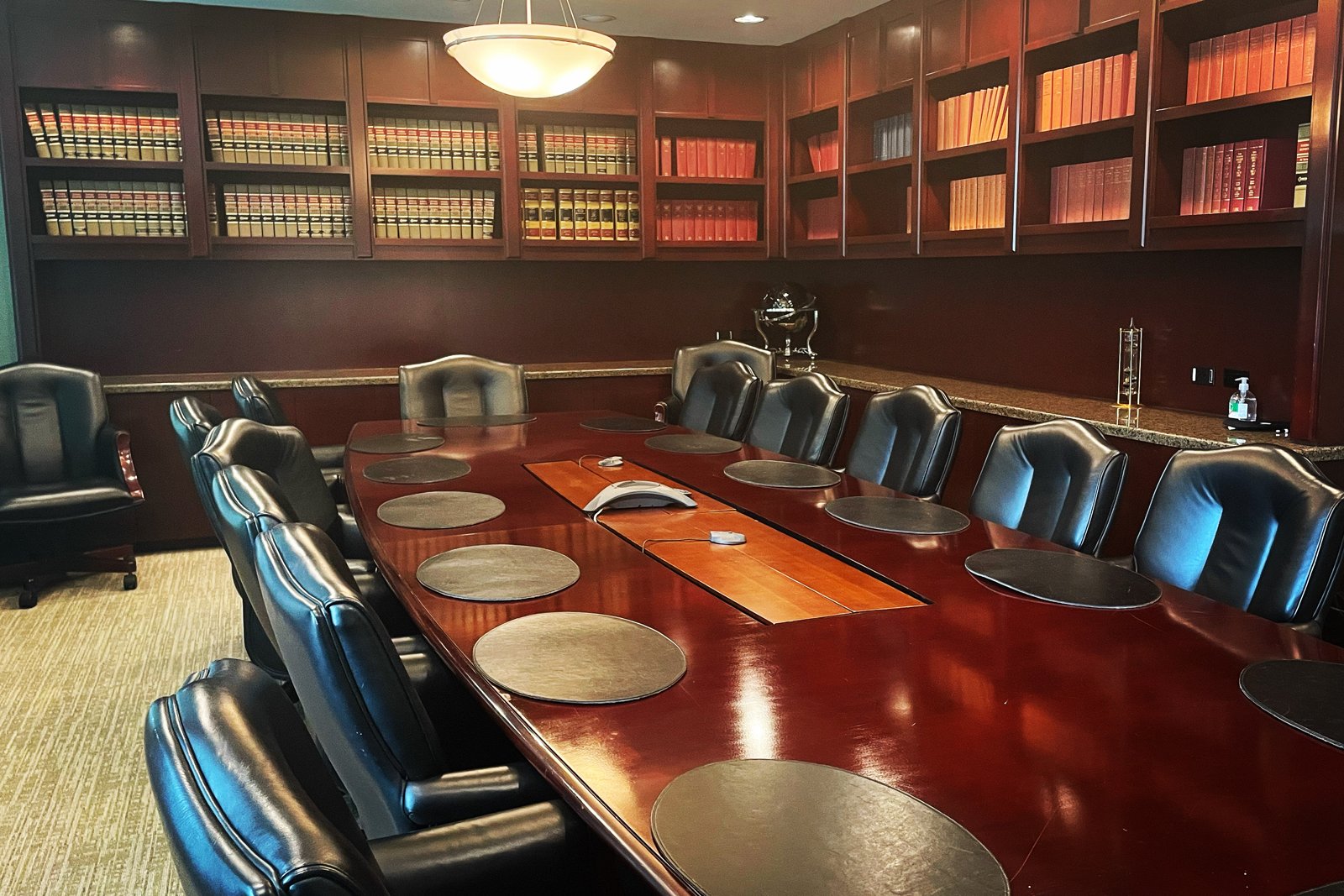 Conference room at The Frey Law Firm in Tampa, where Attorney Ron Frey meets with clients